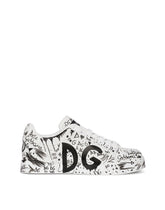 Calfskin Portofino sneakers with logo print - | Dolce & Gabbana