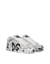 Calfskin Portofino sneakers with logo print - | Dolce & Gabbana