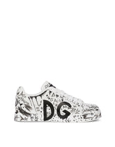 Calfskin Portofino sneakers with logo print - | Dolce & Gabbana