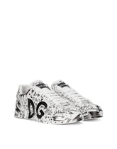 Calfskin Portofino sneakers with logo print - | Dolce & Gabbana
