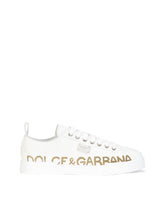 Calfskin Portofino light sneakers with logo-detailed plate and logo print - | Dolce & Gabbana