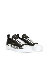 Calfskin Portofino light sneakers with logo-detailed plate and logo print - | Dolce & Gabbana