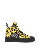 Quilted nylon Portofino Light mid-top sneakers with leopard print over yellow base - | Dolce & Gabbana