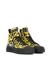 Quilted nylon Portofino Light mid-top sneakers with leopard print over yellow base - | Dolce & Gabbana