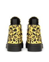 Quilted nylon Portofino Light mid-top sneakers with leopard print over yellow base - | Dolce & Gabbana