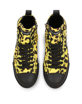 Quilted nylon Portofino Light mid-top sneakers with leopard print over yellow base - | Dolce & Gabbana