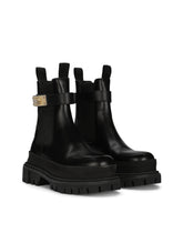 Calfskin ankle boots with branded strap - | Dolce & Gabbana