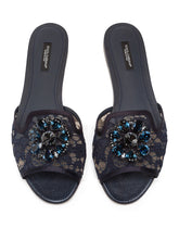 Slippers in lace with crystals - | Dolce & Gabbana