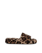 Leopard-print terrycloth sliders with tag with two plating finishes - | Dolce & Gabbana
