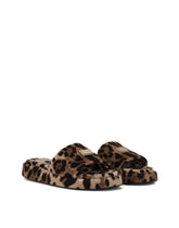 Leopard-print terrycloth sliders with tag with two plating finishes - | Dolce & Gabbana
