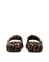 Leopard-print terrycloth sliders with tag with two plating finishes - | Dolce & Gabbana