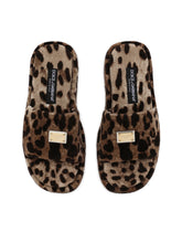 Leopard-print terrycloth sliders with tag with two plating finishes - | Dolce & Gabbana