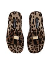 Leopard-print terrycloth sliders with tag with two plating finishes - | Dolce & Gabbana