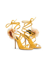 Nappa leather sandals with silk flower - | Dolce & Gabbana