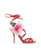 Nappa leather sandals with silk flower - | Dolce & Gabbana