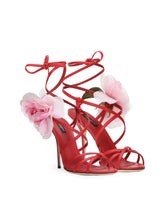 Nappa leather sandals with silk flower - | Dolce & Gabbana