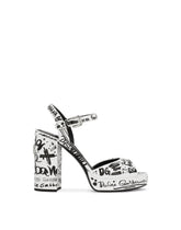 Calfskin platform sandals with logo print - | Dolce & Gabbana