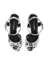 Calfskin platform sandals with logo print - | Dolce & Gabbana