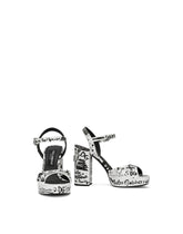 Calfskin platform sandals with logo print - | Dolce & Gabbana