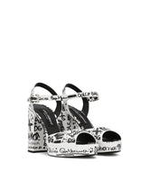 Calfskin platform sandals with logo print - | Dolce & Gabbana
