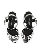 Calfskin platform sandals with logo print - | Dolce & Gabbana