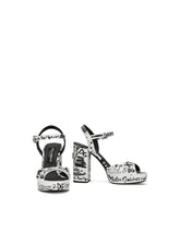 Calfskin platform sandals with logo print - | Dolce & Gabbana