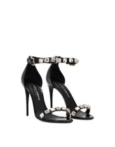Polished calfskin sandals with rhinestones - | Dolce & Gabbana