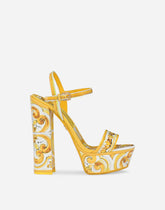 Polished calfskin platform sandals with majolica print - | Dolce & Gabbana