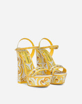 Polished calfskin platform sandals with majolica print - | Dolce & Gabbana