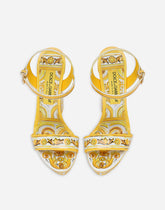 Polished calfskin platform sandals with majolica print - | Dolce & Gabbana