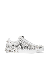 Calfskin nappa Portofino sneakers with studs - | Dolce & Gabbana