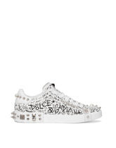 Calfskin nappa Portofino sneakers with studs - | Dolce & Gabbana