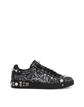 Calfskin nappa Portofino sneakers with studs - | Dolce & Gabbana