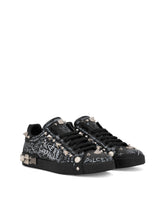 Calfskin nappa Portofino sneakers with studs - | Dolce & Gabbana