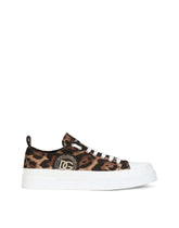 Cotton drill Portofino Light sneakers with leopard print and DG logo - | Dolce & Gabbana