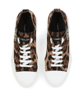 Cotton drill Portofino Light sneakers with leopard print and DG logo - | Dolce & Gabbana