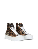 Cotton drill Portofino Light mid-top sneakers with leopard print - | Dolce & Gabbana