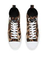 Cotton drill Portofino Light mid-top sneakers with leopard print - | Dolce & Gabbana