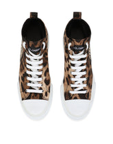 Cotton drill Portofino Light mid-top sneakers with leopard print - | Dolce & Gabbana