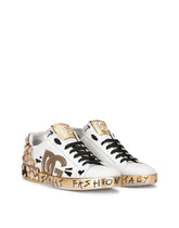 Printed calfskin nappa Portofino sneakers with DG logo and embroidery - | Dolce & Gabbana