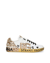 Printed calfskin nappa Portofino sneakers with DG logo and embroidery - | Dolce & Gabbana