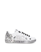 Printed calfskin nappa Portofino sneakers with DG logo and embroidery - | Dolce & Gabbana