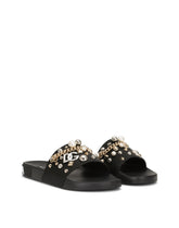 Rubber beachwear sliders with embroidery - | Dolce & Gabbana