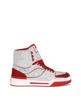 Calfskin New Roma high-top sneakers with fusible rhinestones - | Dolce & Gabbana