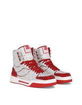 Calfskin New Roma high-top sneakers with fusible rhinestones - | Dolce & Gabbana