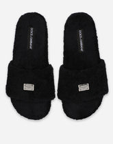 Terrycloth sliders with logo tag - | Dolce & Gabbana