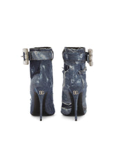 Patchwork denim ankle boots with rhinestone buckle - | Dolce & Gabbana