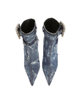 Patchwork denim ankle boots with rhinestone buckle - | Dolce & Gabbana