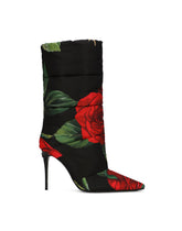 Quilted nylon ankle boots with rose print - | Dolce & Gabbana