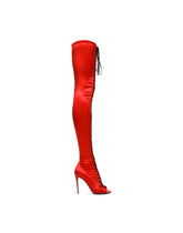 Corset-style satin open-toe boots - | Dolce & Gabbana